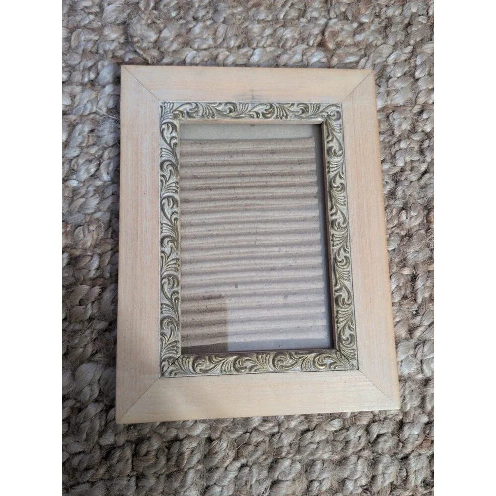 Light Blonde Wood Photo Picture Frame W/ Ornate Embossed Trim 6.5 X 8.5 Inches